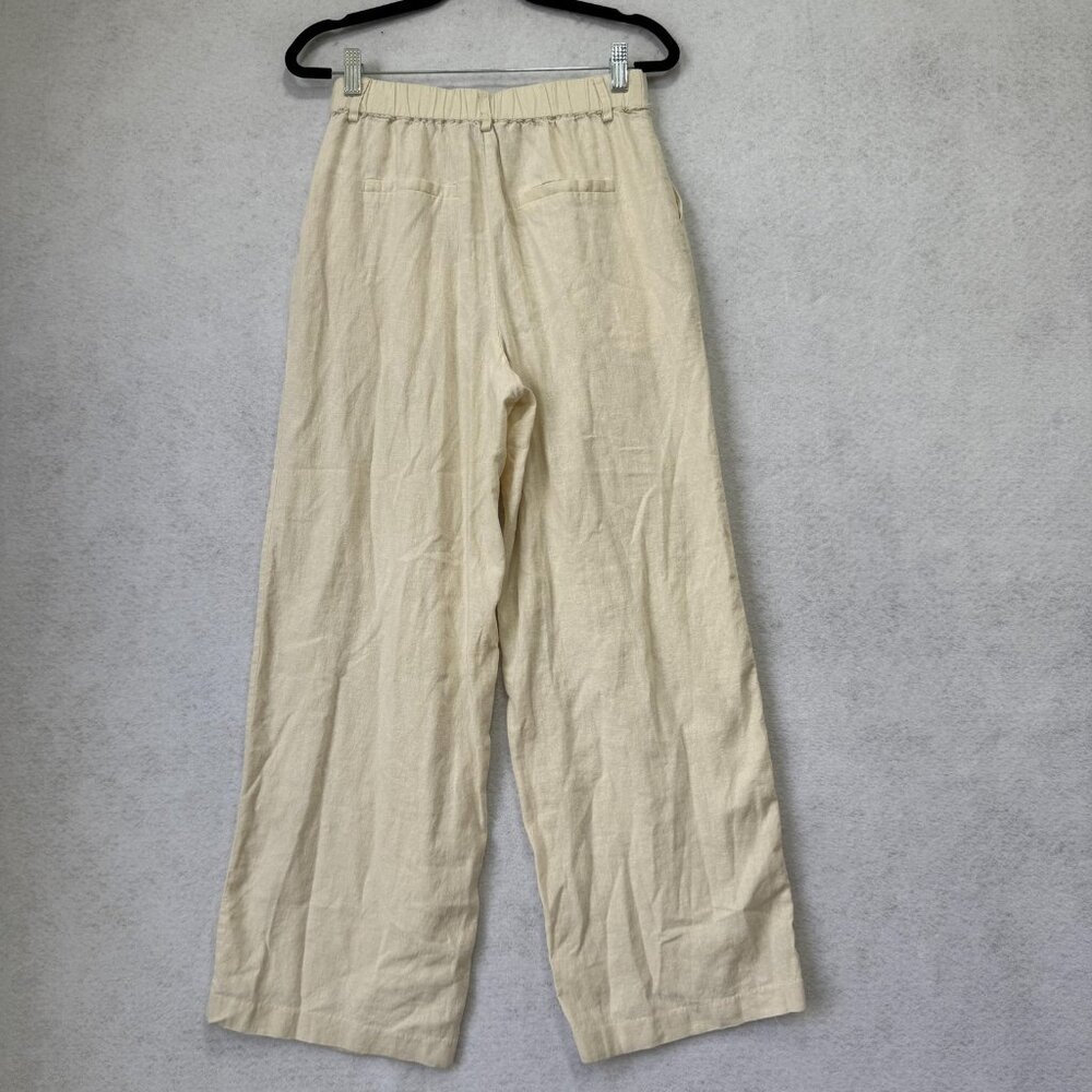 Rachel Zoe Pants Womens Small Beige Linen Blend Wide Leg High Rise Pull On - Picture 9 of 10